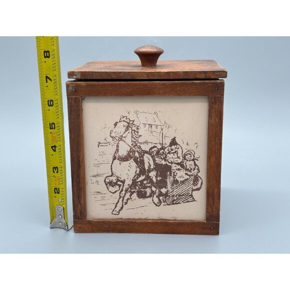 Vintage Wood Canister Set With Illustrated Panels Lift Lids Storage Containers - Picture 4 of 12
